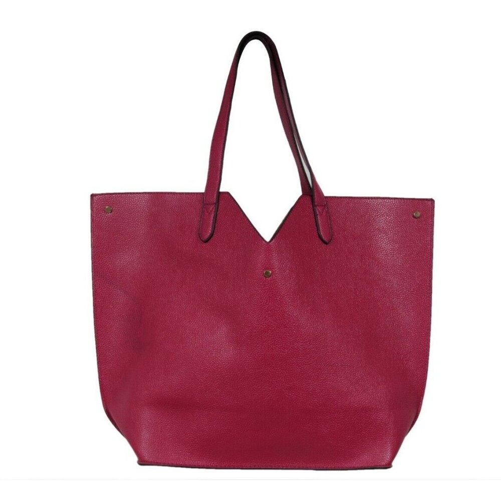Neiman Marcus Womens Tote Bag Purple Faux Leather Handbag Shoulder Travel Sac